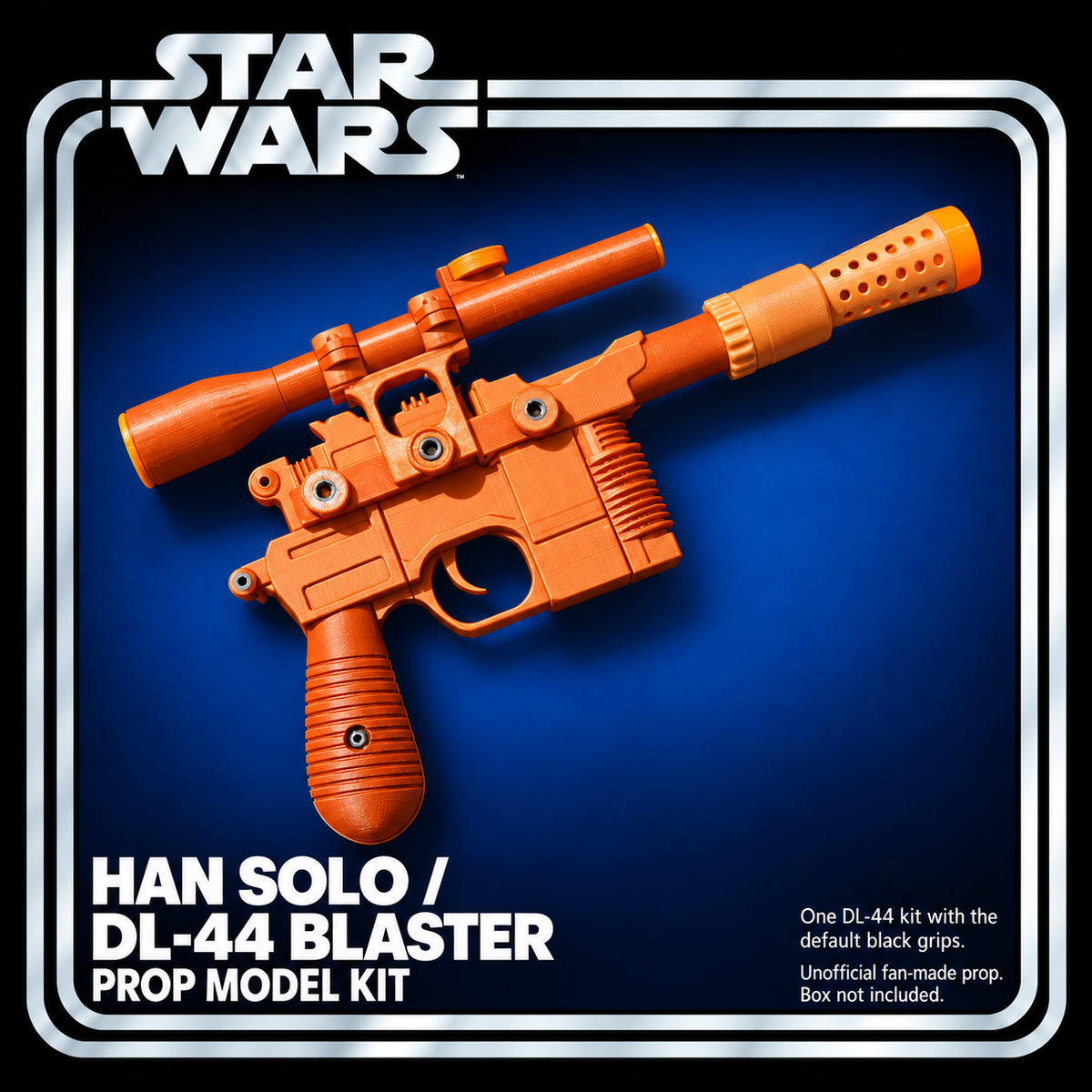Star Wars Han Solo DL-44 Black Grip 3D Printed Cosplay Blaster Prop Kit