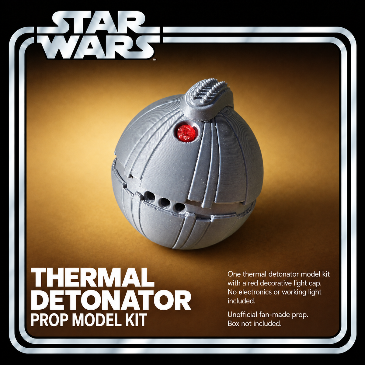 Star Wars Thermal Detonator Silver 3D Printed Inert Cosplay Prop Kit