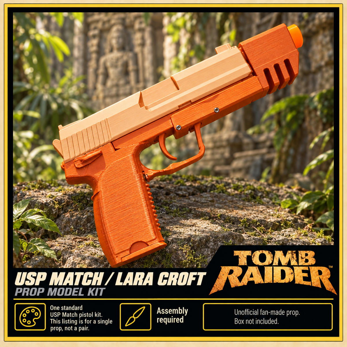 Tomb Raider 2018 USP Match Silver Black 3D Printed Cosplay Pistol Prop Kit