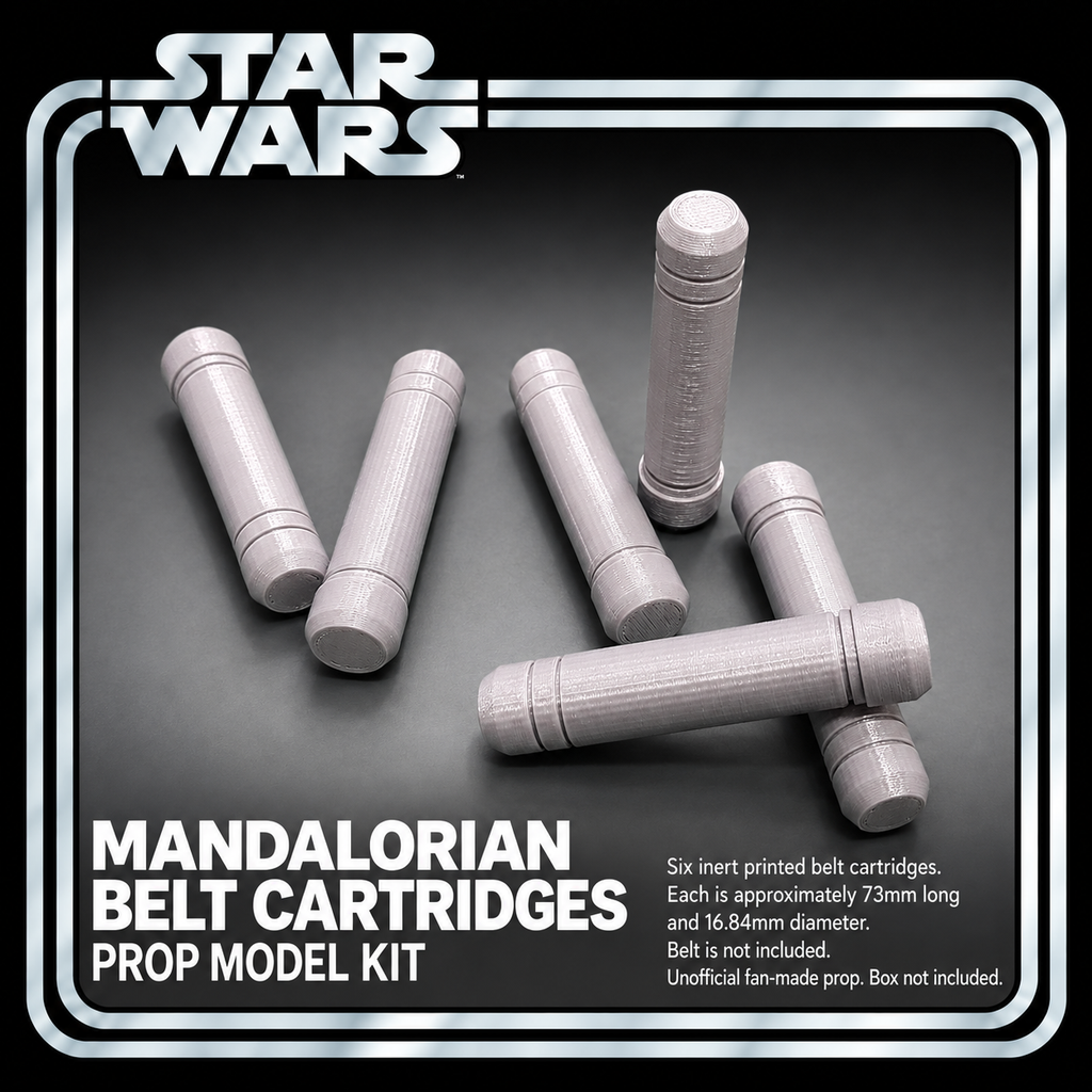 Star Wars Mandalorian Belt Cartridges Set of 6 Silver 3D Printed Props