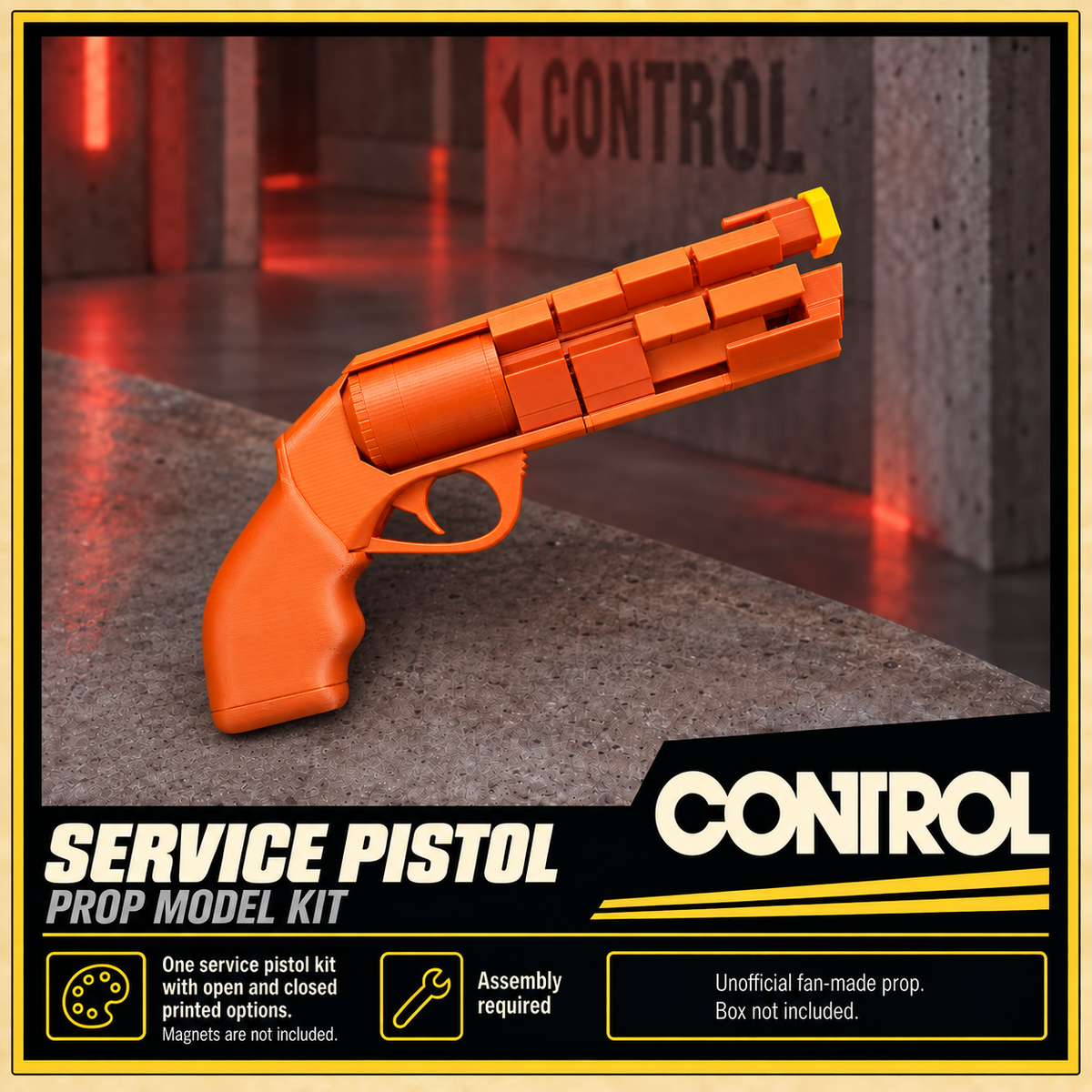 Control Service Pistol Open and Closed 3D Printed Cosplay Prop Kit