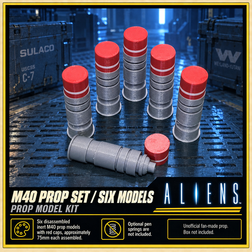 Aliens M40 Grenades Set of 6 Red Caps 3D Printed Inert Cosplay Prop Kit