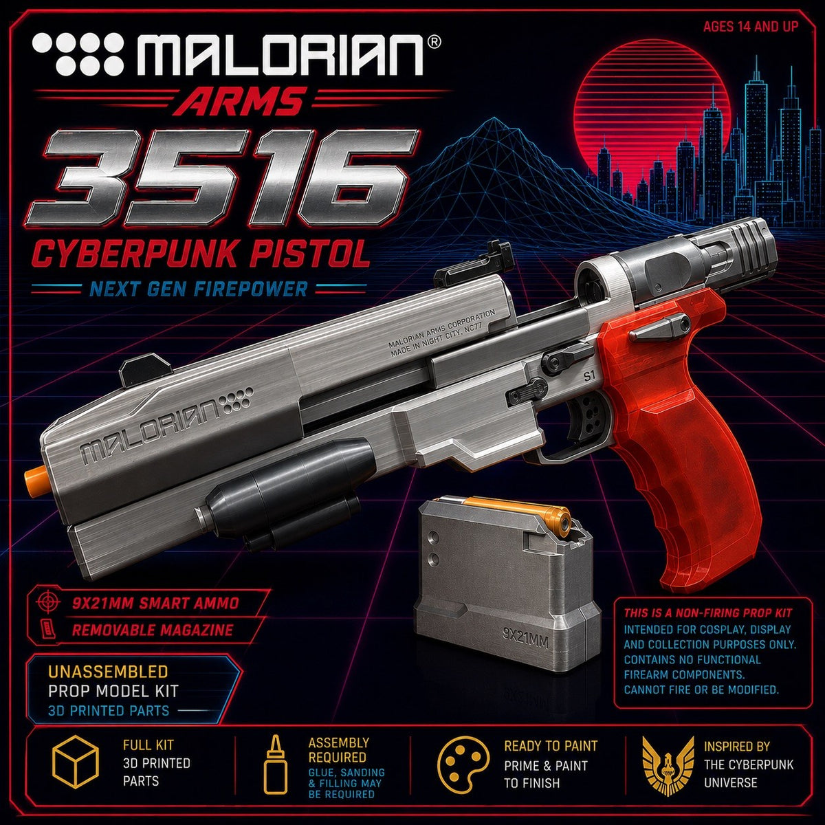 Cyberpunk 2077 Johnny Silverhand Malorian Arms 3516 Prop - main view