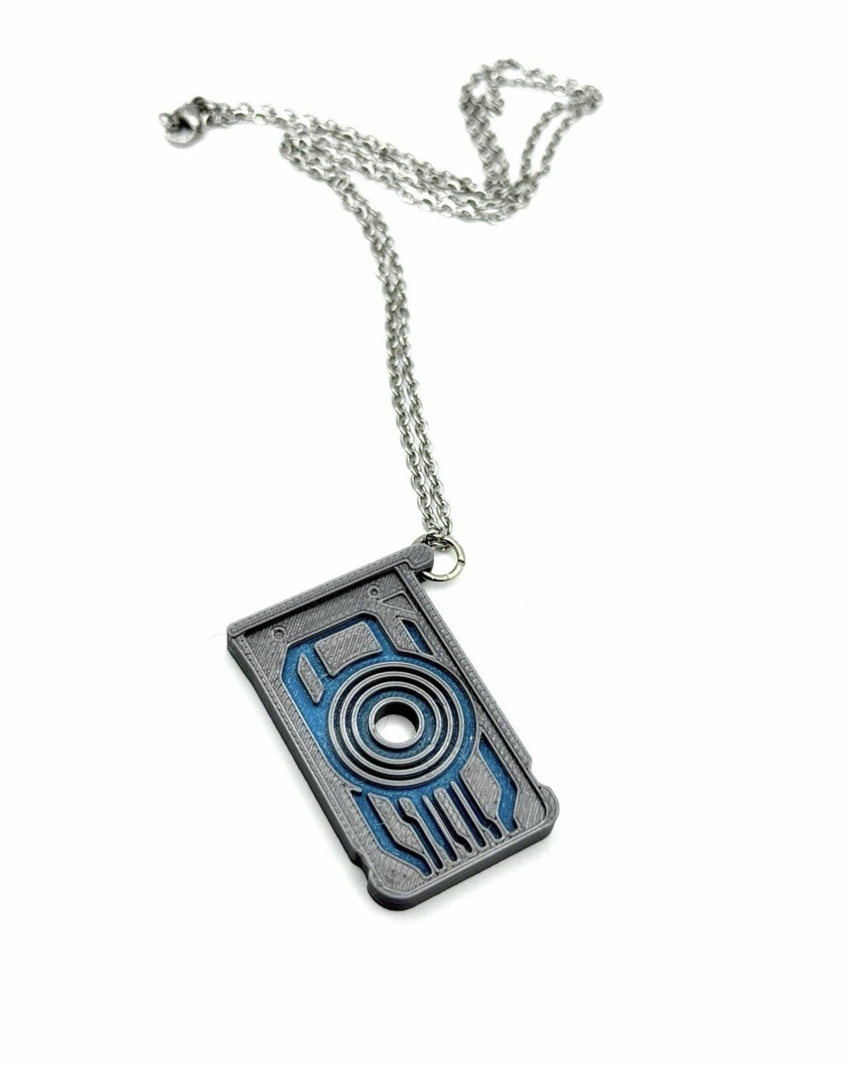 TRON Inspired Blue Memory Chip Necklace 3D Printed - main view